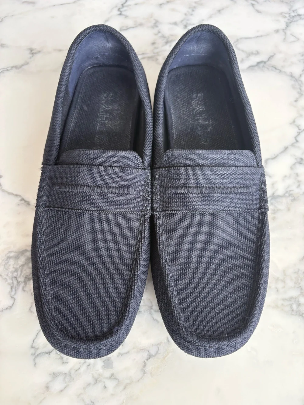 Rothy's The Driver slip-on loafer Black w/blue piping detail sz 9.5
